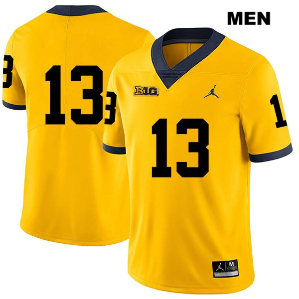 Men's NCAA Michigan Wolverines German Green #13 No Name Yellow Jordan Brand Authentic Stitched Legend Football College Jersey MF25E88XX